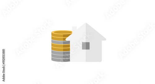 Coins Stacked Beside Small House.