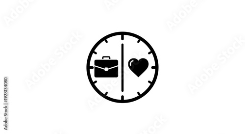 Clock with Briefcase and Heart Symbols.