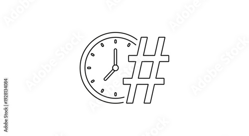 Clock and Hashtag Symbol Simple Design.