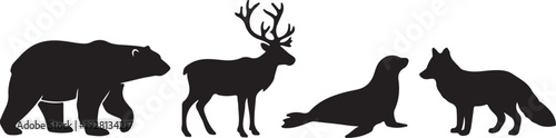Arctic Wildlife Silhouette Collection Featuring Polar Bear, Reindeer, Seal and Fox