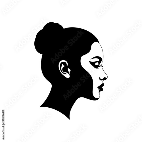 Elegant Black and White Silhouette of a Womans Profile with Updo.