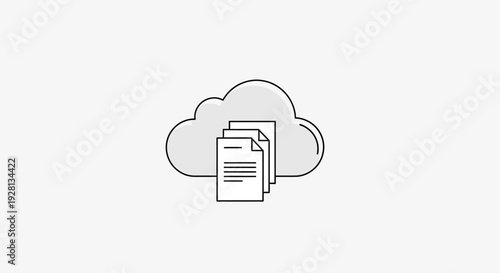 Cloud Storage Document Files Line Drawing.