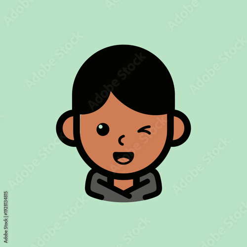 Cartoon character winking and smiling on a light green background vector illustration