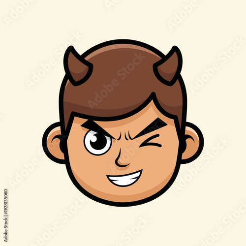 Cartoon devil boy character illustration smiling and winking isolated