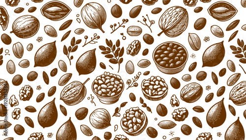 simple hand drawn dry fruits seamless vector pattern