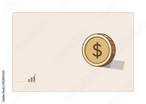 Golden dollar coin casting a shadow next to a rising bar chart indicating financial growth