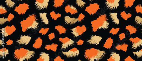 Dynamic Leopard Spot Pattern on Black with Orange Tan Spots, Symmetrical Design, Nature Wildlife Animal Pattern