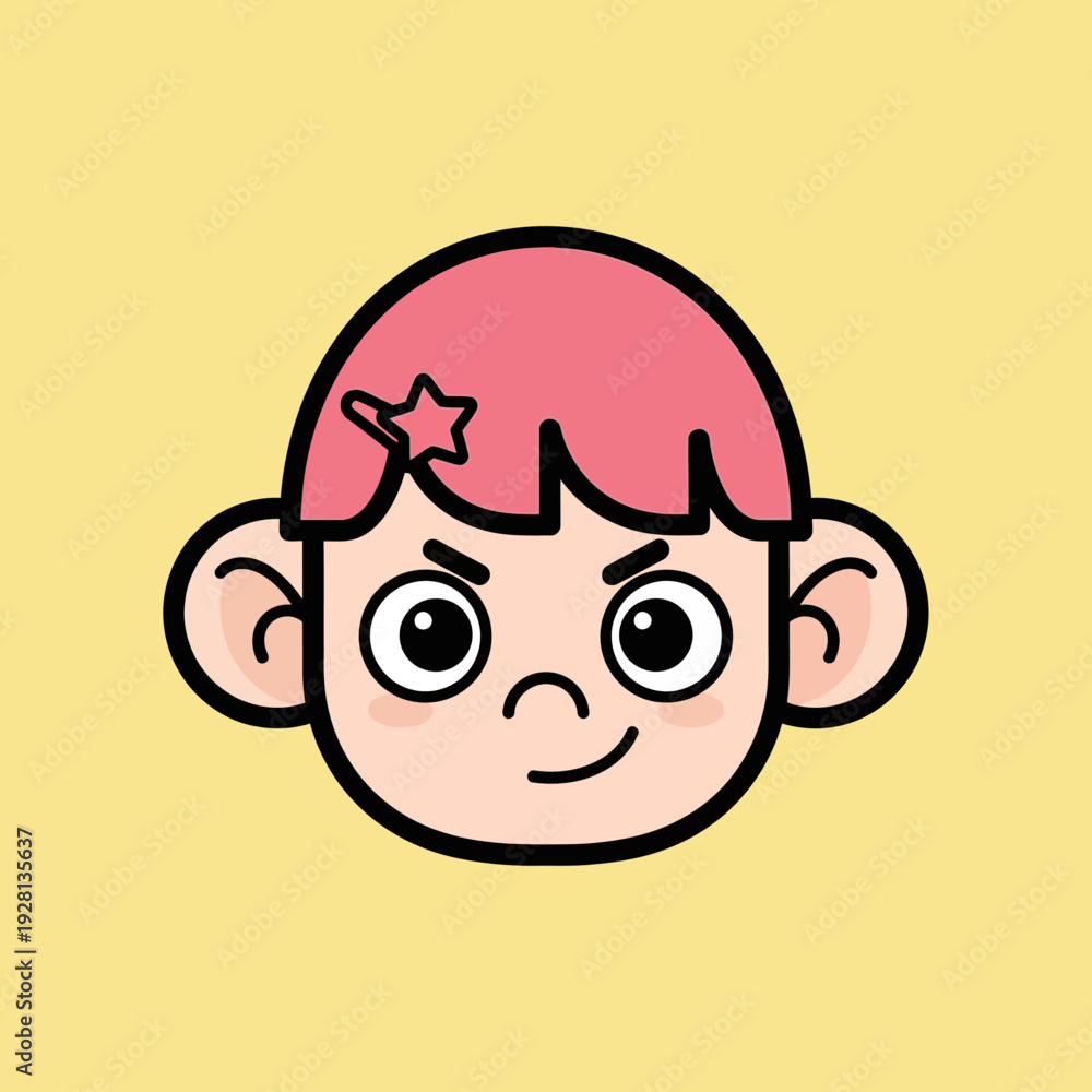 Obraz premium Cartoon illustration of a smiling girl with pink hair and star hair clip
