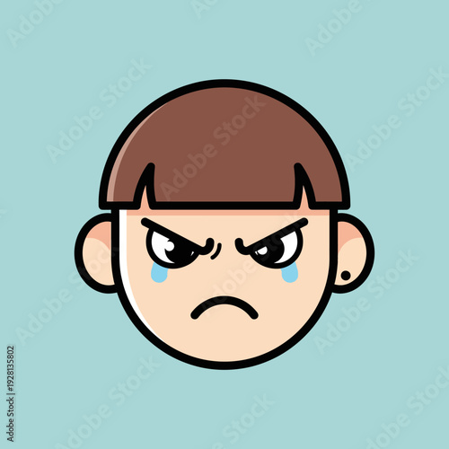 Cartoon illustration of an upset person with tears and angry expression