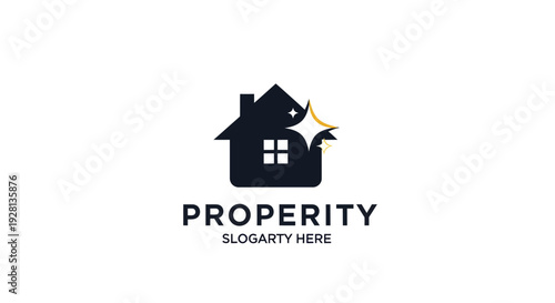 Modern Property Logo Design with House and Sparkle Element.