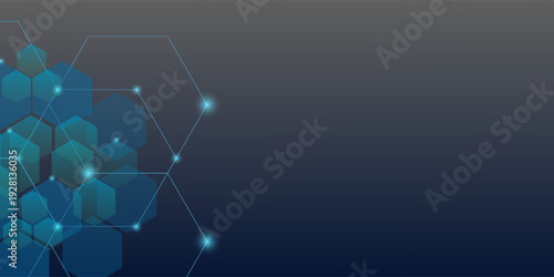 Abstract Blue Technology Network Background With Hexagon Data Nodes and Futuristic Connections
