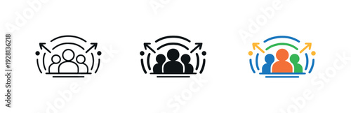 Expanding presence scene showing a compact audience growth emblem with outward connection cues and clear visual momentum, three