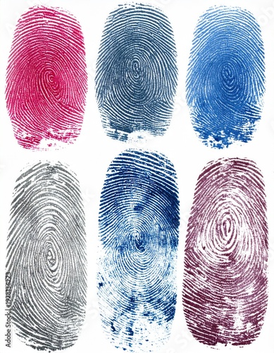 Set of different fingerprints pattern isolated on a white background