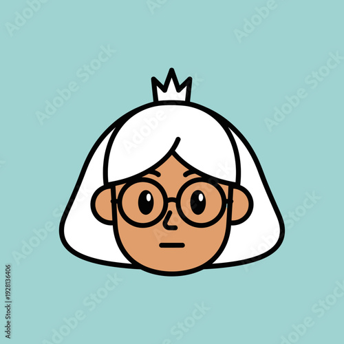 Cartoon portrait with crown and glasses on a blue background
