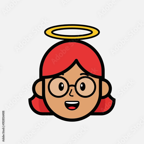 Cartoon portrait of smiling person with glasses and halo vector illustration