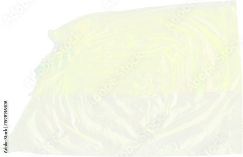 Wrinkled yellow plastic film bag texture with intricate creases and abstract folds forming a soft translucent surface transparent