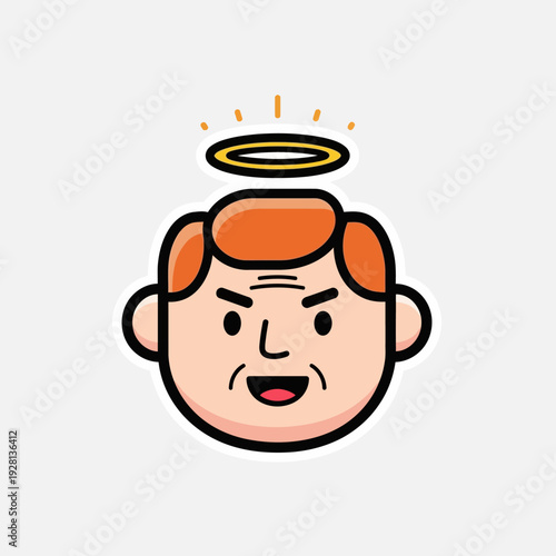 Cartoon portrait with glowing halo on white background isolated illustration