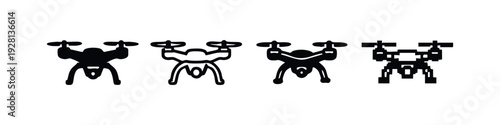 Drone Icon Set with Solid, Outline, and Pixel Art Styles - Front View