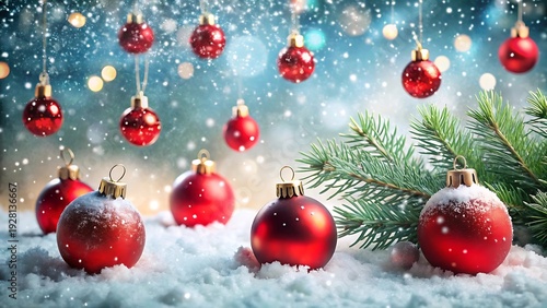 Wallpaper Mural Christmas Background With Red Ornaments And Falling Snow Torontodigital.ca