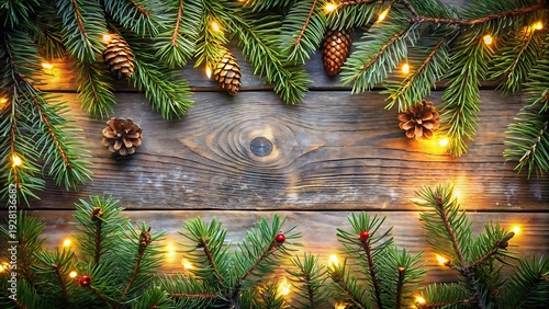 Wallpaper Mural Christmas Background With Pine Branches And Lights Torontodigital.ca