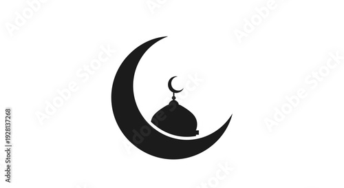 Crescent Moon with Mosque Silhouette Symbol.