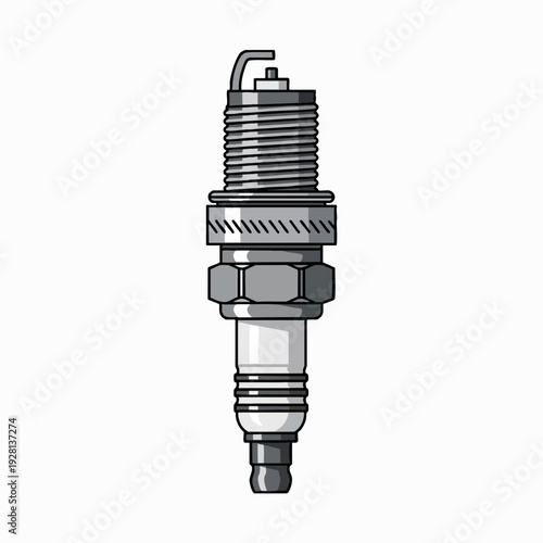 Illustration of a new spark plug with metal and ceramic parts for automotive ignition system isolated on a clean white backdrop