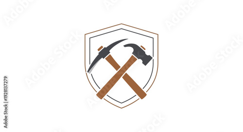 Crossed hammer and pickaxe tools.