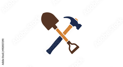 Crossed hammer and shovel tools.