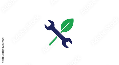 Crossed Wrenches with Green Leaf Illustration.