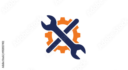 Crossed Wrenches with Gear Background Symbol.