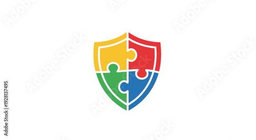 Colorful puzzle pieces in shield.