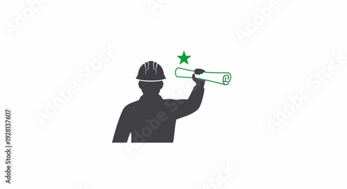 Construction Worker Holding Megaphone with Star.