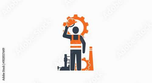 Construction Worker Wearing Safety Vest and Hard Hat.