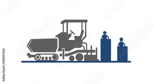 Construction workers with road paving machine.