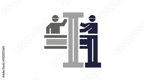 Construction Workers Building Large Letter I.