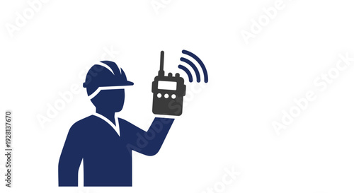 Construction worker with walkie talkie.