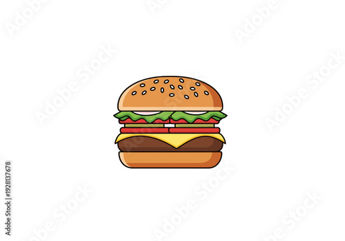 Delicious Classic Hamburger with Cheese Lettuce Tomato and Onion Isolated on White Background for Fast Food Concepts