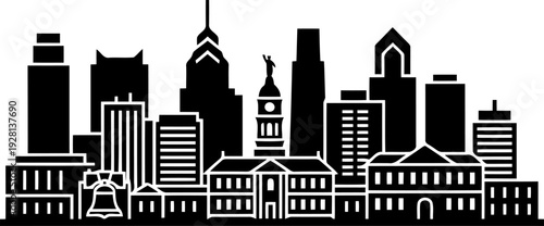 Philadelphia City Silhouette vector on  Transparent Background.
