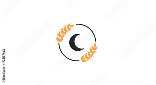 Crescent Moon Symbol with Wheat.
