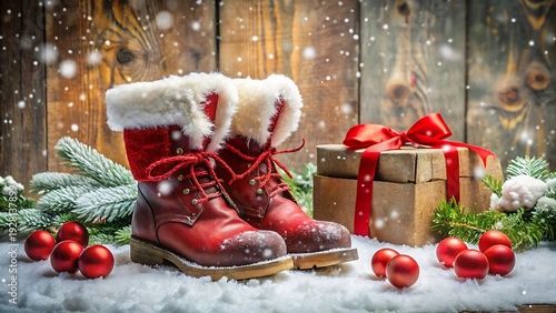 Wallpaper Mural Santa Boots In The Snow Near Christmas Gifts Torontodigital.ca