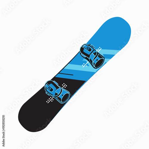 Illustration of blue and black snowboard with bindings winter sports graphic design element for ski resort promotional use and product presentation