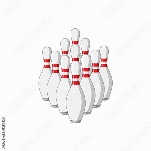 Illustration of bowling pins in classic formation cartoon style set for a strike graphic leisure sport element for print and web use