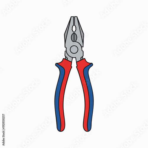 Illustration of combination pliers with red and blue handles vector style tool for gripping and cutting isolated design element for graphic projects