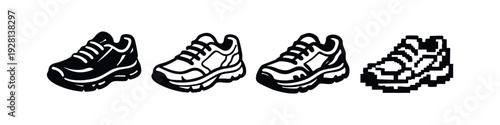 Modern Running Shoe Icon Set for Sport and Fashion in Various Styles