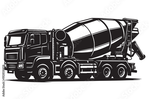 Concrete Mixer Truck Silhouette, Vector Illustration, Isolated on White Background