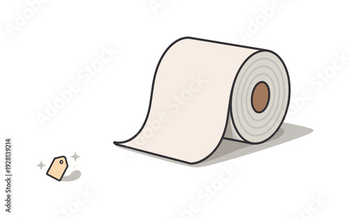 Roll of toilet paper with a price tag, symbolizing cost and value