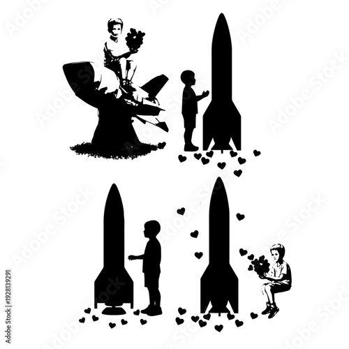 Child with Peace Sign and No War Concept Silhouette Vector