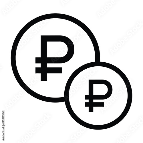 Two overlapping circular icons featuring bold black currency symbols on white background with minimalist design