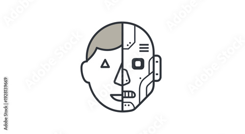 Cyborg Head Illustration Robot Human Hybrid.