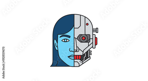 Cyborg woman with robotic face half.